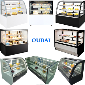 Vitrine à gâteaux noire/blanche, à refroidissement par air, sur pied/à poser, incurvée/à bord droit, avec éclairage LED et porte coulissante - Product Image 1