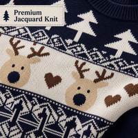 Ensemble de pulls de Noël assortis pour la famille, bleu marine, jacquard renne, tricot festif, personnalisation de marque OEM ODM