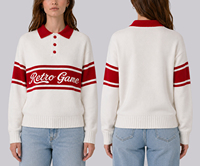 Pull-over en jacquard personnalisé avec logo, vêtements de golf, pull unisexe surdimensionné, col polo, pulls en tricot pour hommes, tailles plus grandes