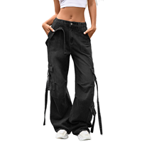 Jean cargo ample vintage en coton pour femme YUANBOFEI, coupe large, multi-poches, avec bretelles, décontracté, haute qualité