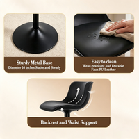 Tabouret de bar moderne et abordable de style nordique avec pieds noirs, coussin en cuir PU et dossier en plastique