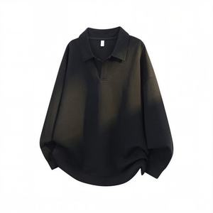 เสื้อสเวตเชิ้ตผู้ชายคอโปโลผ้าฝ้ายสีทึบแนวสตรีทแวร์ผ้าคอตตอน100% โอเวอร์ไซส์สำหรับ TKAN419D ออกแบบได้ตามต้องการ - Product Image 2