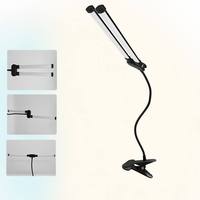Lampe de lecture LED à double tête avec pince, lampe de bureau à bras long pour la lecture et l'étude, protection oculaire, lumière d'appoint simple pour écran d'ordinateur