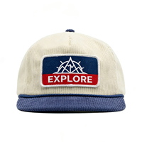 Casquette plate non structurée en velours côtelé de coton, personnalisable avec broderie, pour le sport, les activités de plein air, le tir, le surf et le style décontracté, vente en gros