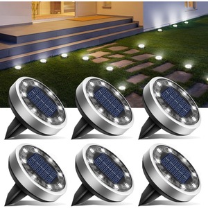 Lampe <span class=keywords><strong>solaire</strong></span> de jardin en acier inoxydable pour extérieur, 8 <span class=keywords><strong>LED</strong></span>, pour patio, allée et aménagement paysager - Product Image 1