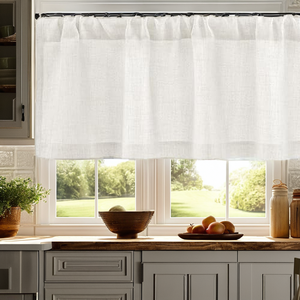 TIANYUN Cantonnières de rideau translucides texturées en lin, passe-tringle de 3 pouces, style rustique campagnard pour fenêtre de cuisine, longueur 14 pouces, ivoire - Product Image 2