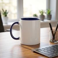 Taza de Sublimación Blanca Promocional de 11 oz, Taza de Cerámica para Sublimación con Interior de Color y Asa en Forma de Corazón, Personalizable con Transferencia de Calor
