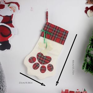 Nouvelle décoration de noël fournitures chien patte chaussettes dessin animé chat os cadeau chaussettes plaid cadeau sacs décoration de la maison - Product Image 2