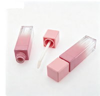 Tube de brillant à lèvres carré rose dégradé vide en gros, 8 ml, avec capuchon doré, emballage cosmétique