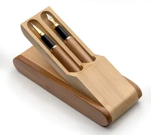 木制工艺品木笔套装定制纪念品奢华单/双铅笔翻转盒竹圆珠笔钢笔，带展示盒
