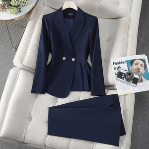 Women's Suit Set Satin Blazer Full Sleeve Autumn Office Lady Anti-Wrinkle Notched Collar Professional Workwear - Product Image 2