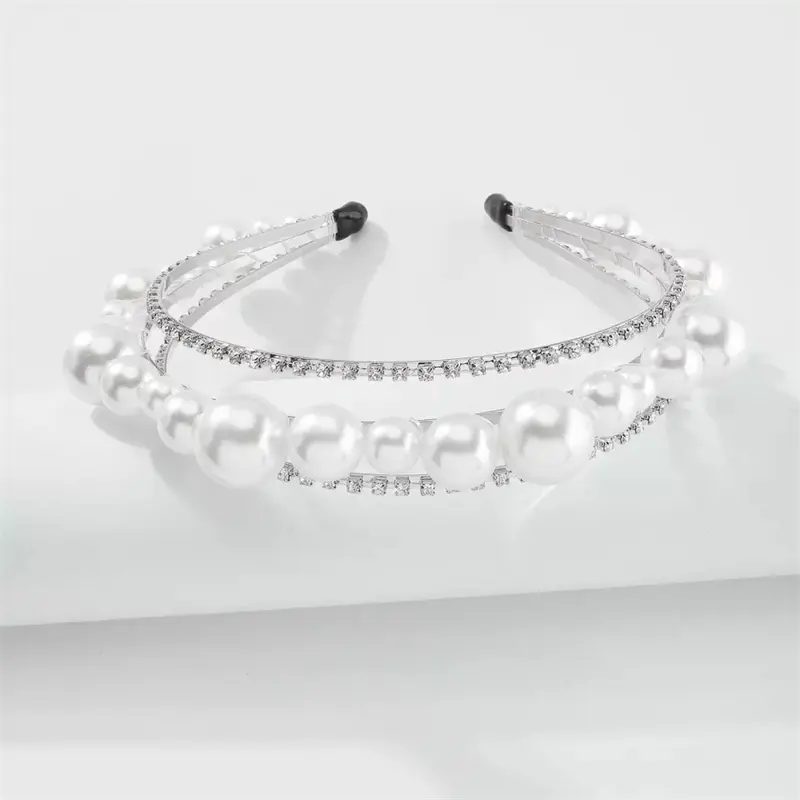 Moda donna personalizzata accessori per capelli semplici coreani fascia per capelli intrecciata imitazione perla per le donne fasce per capelli in cristallo da sposa