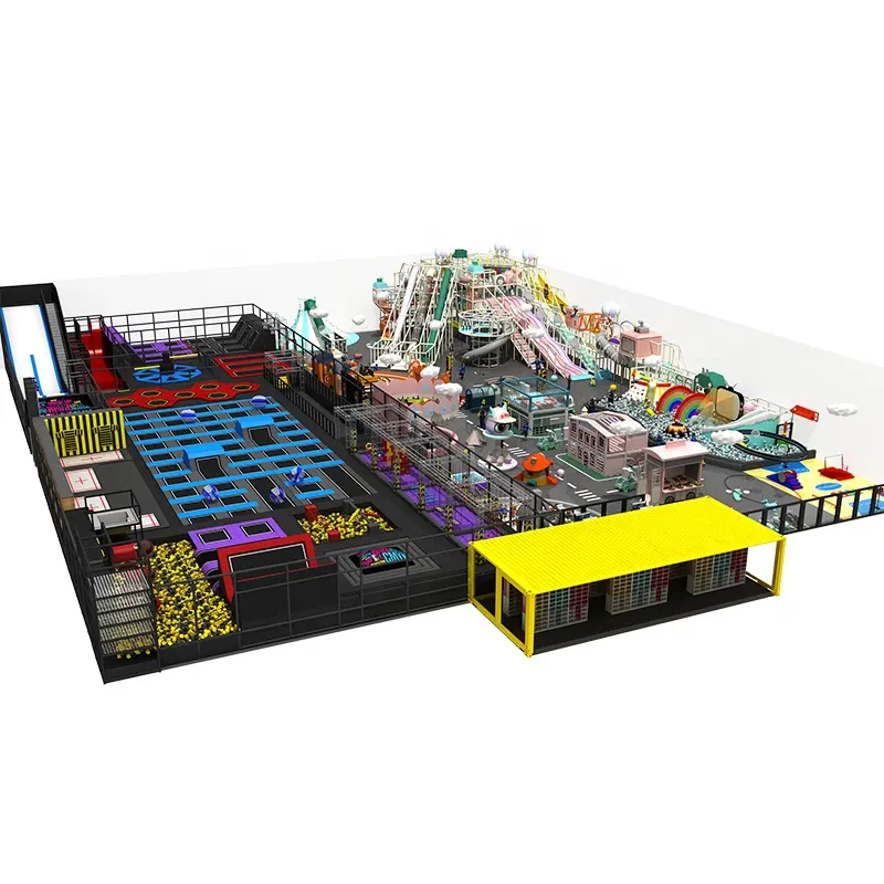 गर्म बिक्री वाणिज्यिक मुलायम खेलने खेल बच्चों प्लास्टिक के साथ संयुक्त इनडोर खेल का मैदान उपकरण trampoline के पार्क