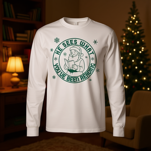 Él ve lo que has estado leyendo, camiseta de manga larga con estampado navideño Tri Blend - Product Image 3