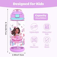 Bouteille d'eau écologique pour enfants, pour l'école, le camping et les voyages, 20 oz, plastique durable avec paille en silicone, couvercle de bec verseur pop-up, sans BPA