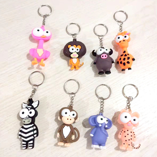 Jungle Animal Figures Big Eyes Character PVC Rubber Keychain Custom Design Cartoon Keyring 2D/3D Rubber PVC Keychain