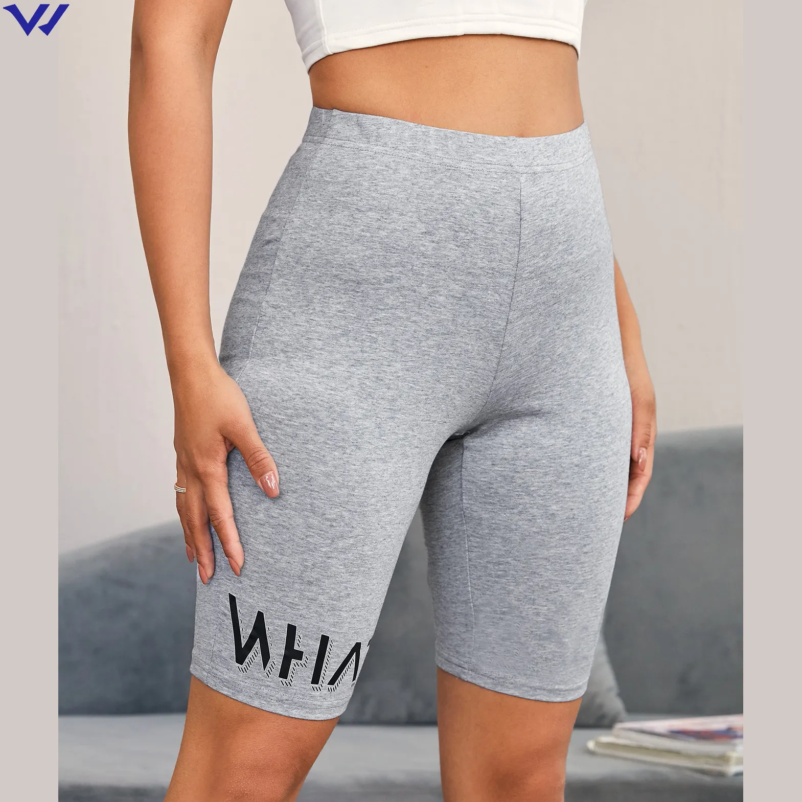 Wholesale Custom Logo Letter Graphic Biker Shorts Women Cotton High Waisted Cycling Biker Yoga shorts