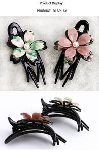 Forcina a tre denti con morsetto a becco d'anatra con disegno floreale acido acetico da donna puro fatto a mano elegante testa t - Product Image 6