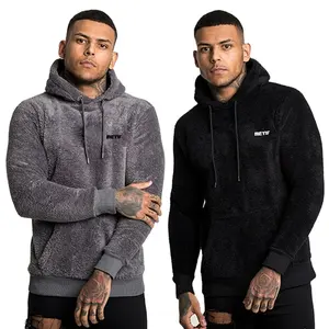 OEM Alta Qualidade Inverno Quente Fuzzy Velvet Microfiber Fleece Grosso Bordado Custom Men Hoodies