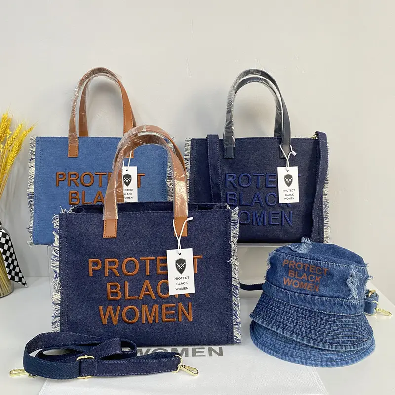 BM9117 Dropshipping Protect Black women Purse Designer Tassel Handbags Denim Canvas Protect Black Women Tote bag