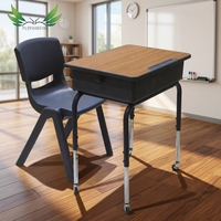 Bureau et chaise modernes pour étudiant avec tiroir à livres, table d'écriture en métal et bois pour salle de classe, idéale pour les élèves du primaire