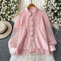 Chemise Femme Printemps Automne Boutonnée Manches Longues Ample Tendance en Dentelle