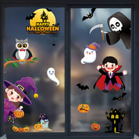 Autocollants statiques pour vitres Halloween : Sorcière de dessin animé, Grim Reaper, Hibou, Fantôme, Maison hantée, Lune, Chauve-souris, Citrouille