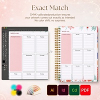 Planificateur hebdomadaire professionnel en anglais avec couverture en papier esthétique florale A5 personnalisée, impression couleur et spirale métallique