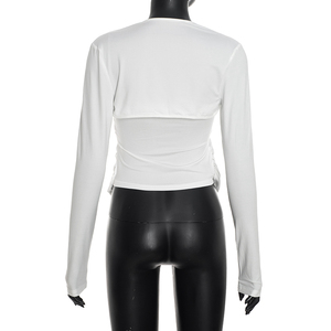 Viviblook Q26TP110 <b>Women</b> Autumn Winter New Retro One Neck <b>Long</b> <b>Sleeved</b> Strapless Vest Two Piece <b>Top</b> - Product Image 2