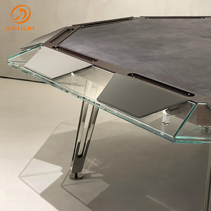Table de <span class=keywords><strong>poker</strong></span> et de baccarat Texas moderne de luxe en verre cristal pour 8/10 joueurs avec pieds en acier inoxydable pour le divertissement et les jeux - Product Image 4