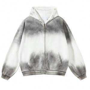 Sweat-shirt à capuche zippé pour homme, personnalisé, délavé à l'acide, style rétro à épaules tombantes, commande minimale faible, vente en gros - Product Image 5