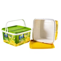 Pas cher jetables personnalisés carré 3L 3.1L 3.2L IML d'emballage en plastique cookie cracker récipient avec poignée biscuits boîte