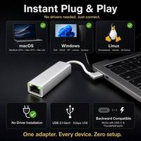 Adaptador USB C a LAN Gigabit 1000Mbps RJ45 USB3.1 de Aluminio, Sin Necesidad de Controladores, para MacBook, Chromebook, PC con Windows, Laptop