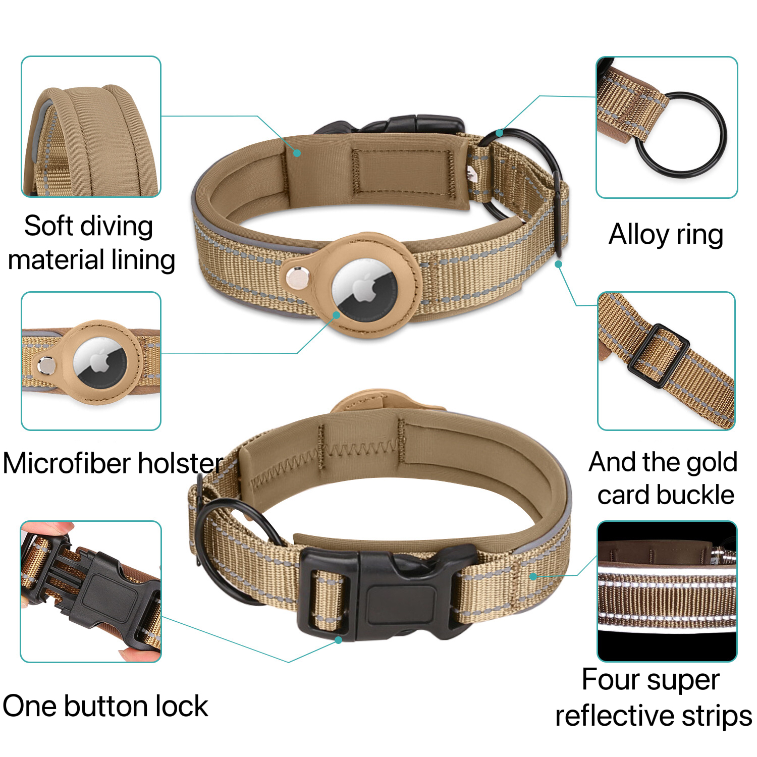 Hot Sale Airtag colorful Reflective Dog Pet Nylon Necklace Light Training Collar For Pet Dog