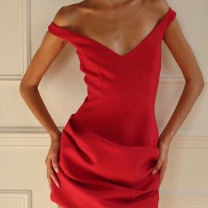 Robes Courtes Décontractées pour Femmes en Gros, Personnalisées, à Col Bardot, Taille Empire, Effet Corset et Drapées - Product Image 1