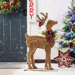 Figurine de renne en bois, finition naturelle, décoration de Noël intérieure, décoration de salon, style rétro, matériau en bois - Product Image 1