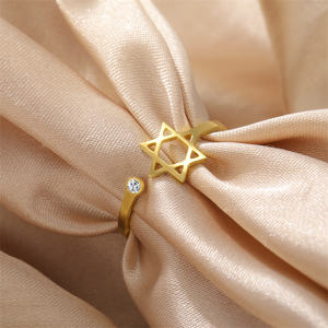 Cincin Wanita antik baja tahan karat bersudut enam cincin bintang Magen Star of David Zircon cincin dapat disesuaikan hadiah perhiasan - Product Image 3