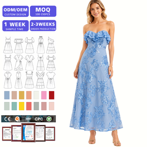 Vestido Midi Elegante y Lujoso sin Tirantes con Bordado Floral, Corte Ajustado, Tela de Malla Suave y Ligera, Ideal para Invitadas de Boda y Fiestas, Diseño Personalizado - Product Image 1