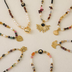 Moda moda corazón mariposa Concha piedra natural hecho a mano colorido cuentas piedras preciosas gargantilla colgante collar 14K joyería de mujer - Product Image 1