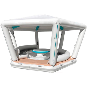 Venta al por mayor inflable piscina <span class=keywords><strong>bar</strong></span> flotador bajo precio isla flotante con Sun Shelter Lounge agua diversión instalación plataforma - Product Image 3