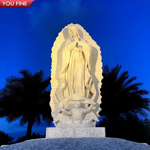 Sculpture de la Vierge Marie grandeur nature en marbre blanc de Carrare YOUFINE, bras ouverts, statue de Notre-Dame avec base en forme de croissant de lune pour église - Product Image 5