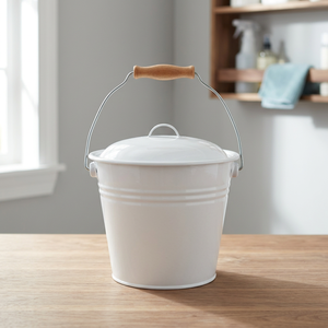 Seau à fleurs vintage en métal galvanisé avec couvercle et poignée en bois, pot de fleurs en fer 12L pour la décoration de la maison, du jardin et des mariages - Product Image 2