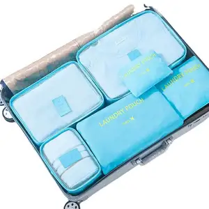 6 pcs Compression Luggage Set Navy Red Suitcase Organizers Blue Travel Bag Pink Organizer Grey Personal Packing Cubes Travel Bag