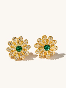 S925 Sterling Silver Lab-Grown <b>Emerald</b> Flower Shape Classic <b>Stud</b> <b>Earrings</b> for Party Occasions by ISTONE GEMS - Product Image 3