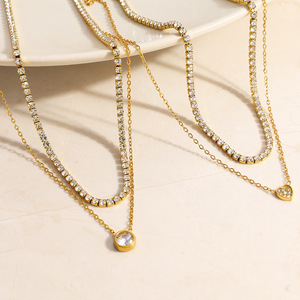 Collar de Acero Inoxidable con Colgante de Diamantes Apilables, Chapado en Oro de 18k, Forma de Corazón, Minimalista, de Lujo, Cadena para Clavícula, para Uso Diario - Product Image 3