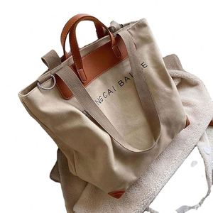 Bolso de compras de lona de algodón extragrande con asa de cuero PU de diseño personalizado al por mayor, gran capacidad, con cremallera y letras - Product Image 6