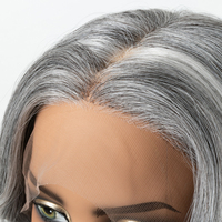 Perruque 13x6 HD dentelle frontale, transparente, sans colle, synthétique, grise, fibre Futura, en gros pour femmes.