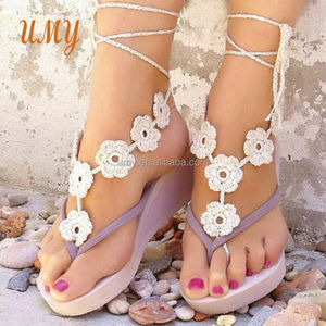 Sandalias de Playa Tejidas a Crochet para Novia, Joyería de <span class=keywords><strong>Pie</strong></span> para Mujer, Decoración para Bodas en la Playa - Product Image 4