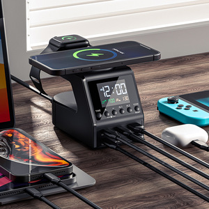 240W Tất Cả Trong Một Không Dây Đồng Hồ Báo Thức Tư Nhân Khuôn Kỹ Thuật Số Đa Chức Năng Pd 3.0 5V/3A Đầu Ra 2X Cổng USB <span class=keywords><strong>Adapter</strong></span> Sạc - Product Image 4