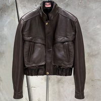 Veste en cuir grainé marron, vestes en cuir d'agneau véritable, vestes bomber courtes pour femmes